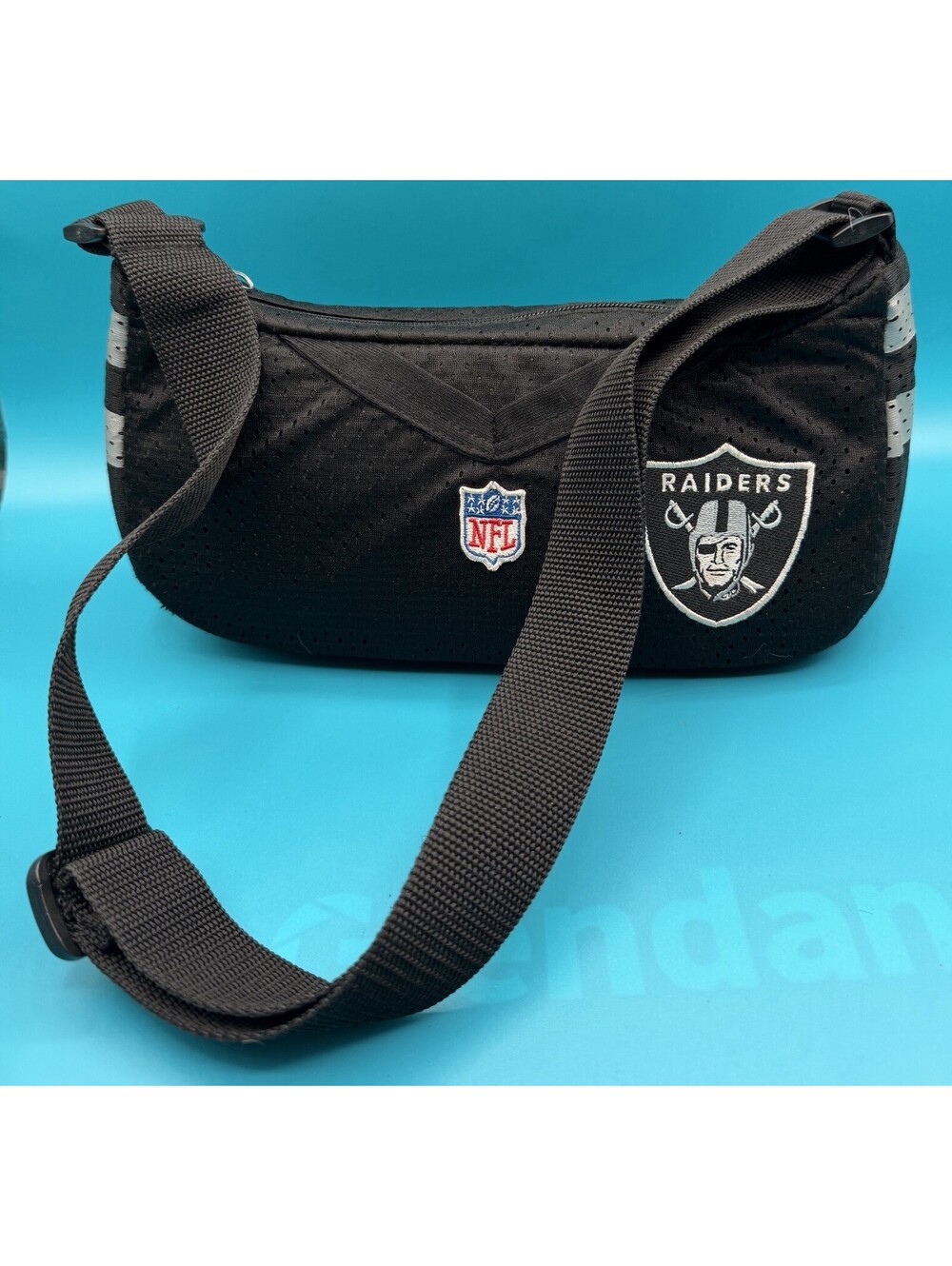 NFL Las Vegas Raiders Jersey Tote Shoulder Purse Black Silver Little Earth EUC